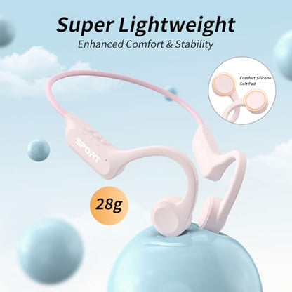 CXK Bone Conduction Earbuds, Open Ear Headphones Bluetooth 6.0, Wireless Headphones 8H Playtime, IPX6 Waterproof Sport Headphones for Sports, Peach - color: Peach