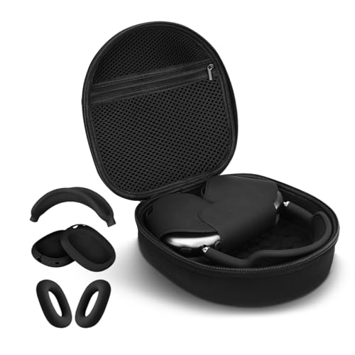 3 in 1 Silicone Cover and Case for Apple Airpods Max 2/ Airpods Max Headphones, AirPods Max Hard Case and Anti-Scratch Ear Pad Case/Ear Cups/Headband Covers Accessories (Black) - color: Black case & cover