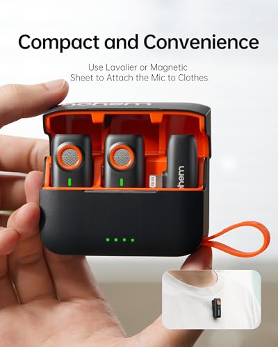 Hohem MIC-01 Wireless Lavalier Microphone for iPhone iOS Vlog Live, Noise Reduction (2TX+1RX Charge Case) - color: Lighting