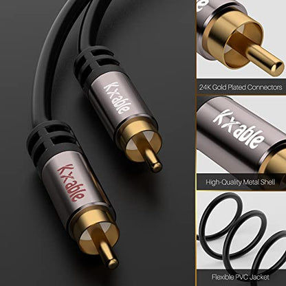 RCA Cable 125 FT, 2RCA Male to 2RCA Male Stereo Audio Cables, Dual Shielded Digital Analogue, 2 RCA Subwoofer Cord for Home Theater, HDTV, Amplifier, Hi-Fi System, Car Audio, Speaker, 23AWG OFC Core - size: 125 Feet