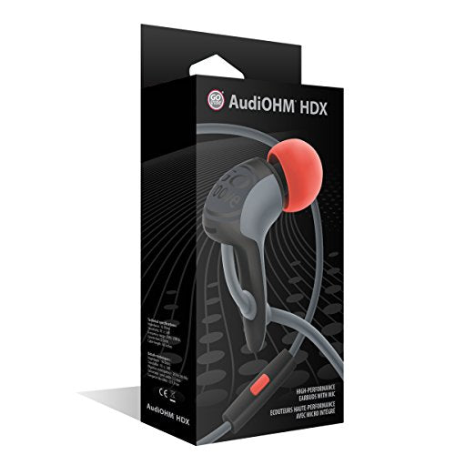 GOgroove AudiOHM HDX Noise Isolating Wired Earbuds with Microphone - Premium Headphones with Ergonomic Angled Design, 3mm Thick Reinforced Cable, Fortified Y-Connector, and EVA Carrying Case (Red)