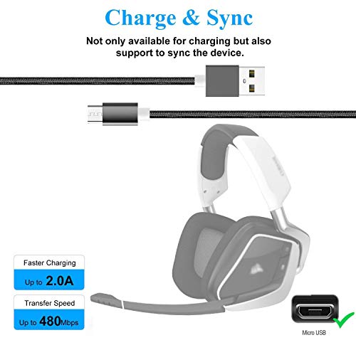 Akingdleo Replacement USB Charging Cable for Corsair Gaming Void RGB Elite Wireless Premium Gaming Headset Micro USB Cable (5ft Black)