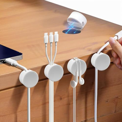 Maveek Magnetic Cable Clips White, Cord Organizer Magnet Silicone Cord Management Charging Cable Holder for Metal Desk, File Cabinet, Home and Office, with Extra Adhesive Plates (5 Piece, Large Size) | Fits Larger Cables Up To 0.3" Thick: PC, Computer, Et