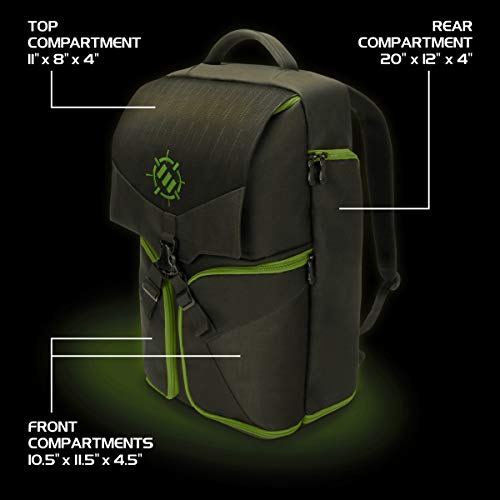 ENHANCE Xbox Backpack - Xbox Carrying Case Compatible with Series S, One X, One S - Storage Compartments for Controllers, Gaming Headset, Games & More Gaming Accessories - Green