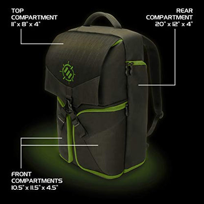 ENHANCE Xbox Backpack - Xbox Carrying Case Compatible with Series S, One X, One S - Storage Compartments for Controllers, Gaming Headset, Games & More Gaming Accessories - Green