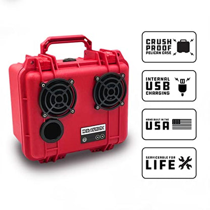 DemerBox: Waterproof, Portable, and Rugged Outdoor Bluetooth Speakers. Loud Sound + Deep Bass, 40+ hr Battery Life, Dry Box + USB Charging, Multi-Pairing Party Mode (Marooga Red, DB2) - color: Marooga Red
