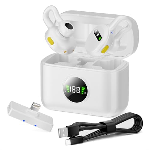 Tisino Wireless Mini Clip-on Microphone for iPhone, Vlog/Interview, White | Mini Clip-on Lapel Mic with Charging Case for YouTube TikTok Vlog Podcast Interview Plug and Play Noise Reduction Microphone - color: White