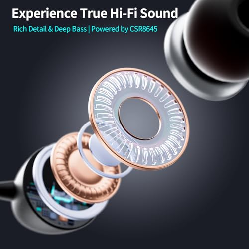Neckband Retractable Bluetooth Headphones, Wireless Headset with 22H Playtime, Sweat-Resistant Sports, Dual Device Connect, Noise Cancelling Earphones with Mic (Pink) - color: PINK
