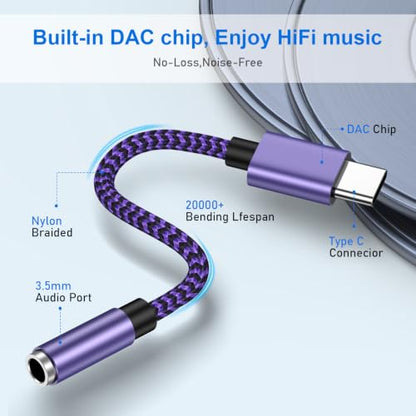 USB C to 3.5mm Headphone Jack Adapter USBC to Audio Aux Cord Dongle Adapter - color: Purple