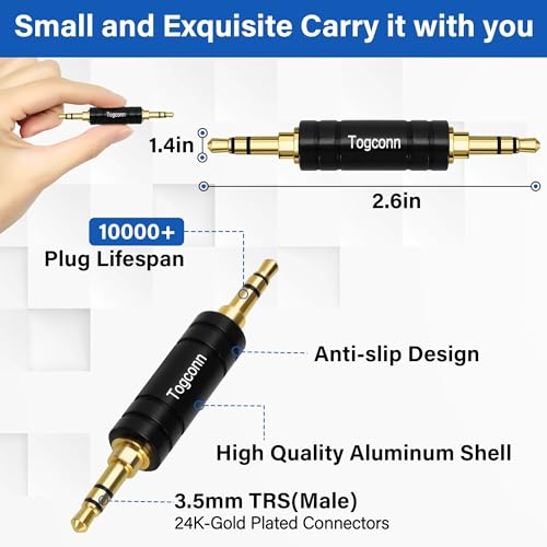 3.5mm 1/8 Inch AUX Audio Adapter 2 Pack，3.5mm TRS Stereo Male to Male Audio Headphone Jack Extender Connector，Gold-Plated, Compatible with Headphone, MP3 Player, Speakers，Tablet, Car Stereo，Microphone - style: 2 Pack