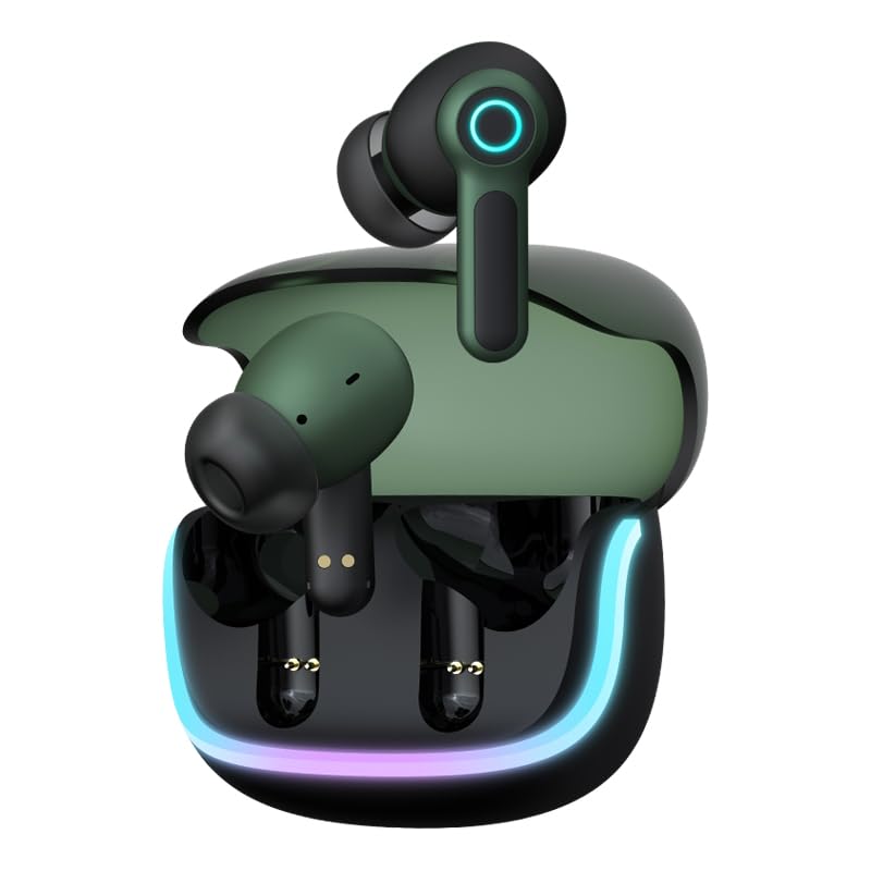 G07 Wireless Earbuds with RGB LED Light Gaming Earbuds with 40ms Low Latency Dual Game and Music Mode Earphones Wireless Headphones with 40 Hours Playtime IPX5 Waterproof (Black Moss) - color: color_name