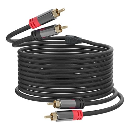 RCA Audio Cable, 2RCA to 2 RCA Cables Car Audio, 20ft | Male to Male, Shielded Cables with Braided Jacket and Gold-Plated Connectors – for Home Theater, Car, Amplifier, Speaker - size: 20ft