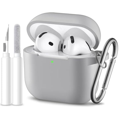 for Airpods 4th Generation Case Cover(2024),Soft Silicone Full Protective Case for AirPods 4 Case with Keychain & Cleaner Kit,Compatible with Apple Airpods 4 for Women,Men（Gray） - color: Gray