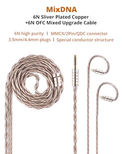 NICEHCK MixDNA IEM Cable, 6N Silver-Plated Copper IEM Upgrade Cable, OFC Mixed in-Ear Monitors Cords, Earphone Balanced Cables with 3.5mm/4.4mm Plugs for Audiophile Singers (3.5mm with QDC) - size: 3.5mm With QDC