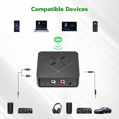 2026 Bluetooth 6.0 Receiver for Home Stereo with 3.5mm/RCA, Bluetooth Adapter for Stereo Receiver, Amplifier, Speaker, HiFi - color: Black