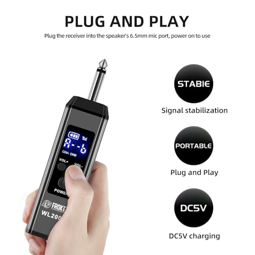 UHF Wireless Microphone System, 99-Ch Dual Handheld Mics RGB | UHF Wireless Mic System, Dual Handheld, 99 Ch, Cardioid, RGB, Plug&Play, 50m Range, Rechargeable