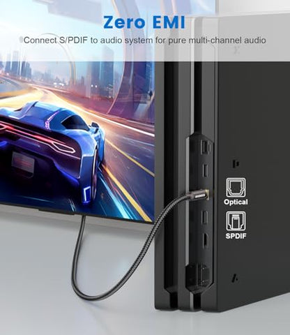 Digital Optical Audio Cable 6ft/2M- Cotton Braided Toslink Fiber Optic Cable for Sound Bar, TV, Home Theater, PS4, Blu-Ray Player & More (Black) - size: 6ft/2M
