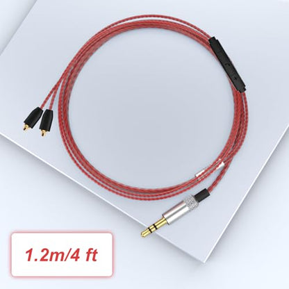 MMCX Cable with Mic Compatible with Shure SE215, SE215 Pro, SE315, SE425, SE535, SE846, AONIC 4, AONIC 5 Earphones for Calls, Voice Prompts, Volume/Playback Control on Apple & Android