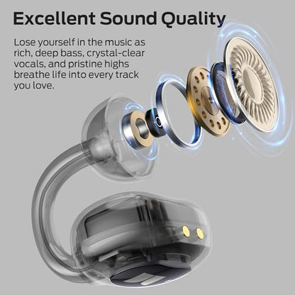 Monster Open-Ear AC339 Earbuds, Bluetooth 6.0 Headphones Stereo Sound, Clip-on Wireless Earbuds 40 Hours Playback,Touch Control, IPX6 Waterproof,Black