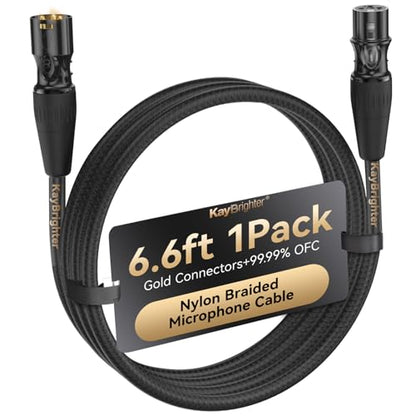 XLR Microphone Cable 6.6ft, Male to Female 3-Pin Gold Connectors from Rean-Neutrik, Oxygen-Free Copper (OFC) Balance Mic Cord, Noise-Free Hi-Fi XLR Cables Upgraded Nylon Braided - size: 6.6 FT, style: 1-Pack