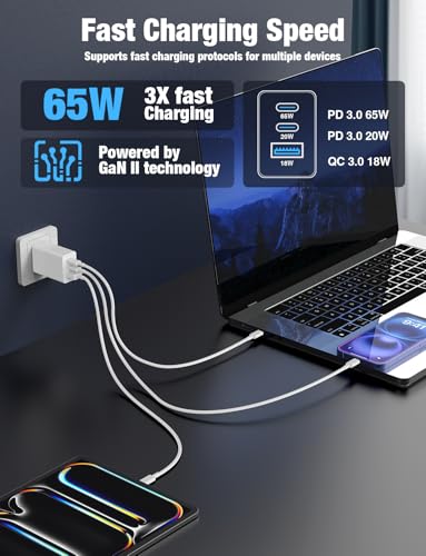 Hzevn 2Pack 85W USB C Wall Charger Block, 3-Port USB C Charging Adapter,Multi Super Fast Charging Power Plug Cube for MacBook Pro/Air,i-Pad Pro,i-Phone 17/16/15, Galaxy S25,and More-White - color: White+White