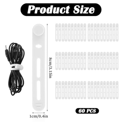 60 Pc Data Cable Organizer Ty,Silicone Cable Ty Reusable,White | Cables Organizer Tie, for Cord Management, Earphone Charger Computer, 3.15 x 0.4 x 0.2 Inch