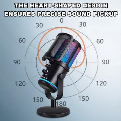 UP-S Condenser Microphone for Gaming PC/PS5 - RGB USB with Noise Cancellation & Tap-to-Mute - Triple-Knob Control Desktop Stand Mic for Streaming, Podcasting YouTube Black - color: UP-S desktop