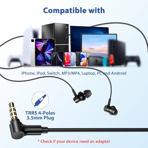 APETOO 3.5mm Wired Earbuds in-Ear Magnetic Headphones for School Chromebook | HiFi Stereo Noise Isolation Corded Aux Ear Buds with Mic Volume Control for iPhone 6/Galaxy A15 A14 Laptop PC Gaming Consoles