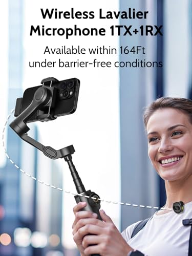 AOCHUAN 3-Axis Gimbal Stabilizer for iPhone with Lavalier Mic(V8 Mic Kit) - color: Black, size: Smart V8 Mic Kit