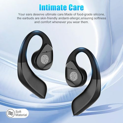 Open Ear Headphones, Wireless Earbuds with Smart Digital Display, Lightweight Design Air Conduction Earbuds with Mic Fit Cycling, Running, Workout (Black) - color: Black