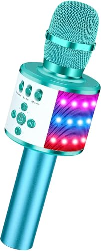 BONAOK Karaoke Microphone for Kids & Adults - Bluetooth Microphones Singing Mic with Disco Lights, Echo Effect, Built-in Speaker Portable Karaoke Player for Party Travel Gifts Q78(Ice Blue) - color: Ice Blue