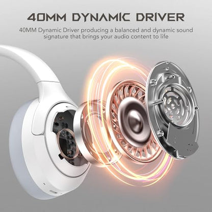 Black Shark JoyBuds Max Active Noise Cancelling Headphones, 50H Playtime Wireless Over Ear Headphones with Microphone, Bluetooth 5.4 Gaming Headsets Comfort Fit Ear Cups, 6EQ Modes via APP (White) - color: X7 White
