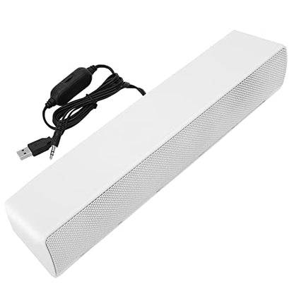 EVGATSAUTO 3.5mm Audio Soundbar with Bass Technology LED Light Volume Knob, USB Wired Stereo Speakers for PC Laptop Smartphone Tablet MP3 MP4 (White) - color: White