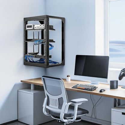 VEVOR 15U Open Frame Server Rack, Free Standing or Wall Mount Rack with 180 Degrees Gate Swing, Network Rack for 19" IT Equipment & A/V Devices - size: 15U Wall Rack