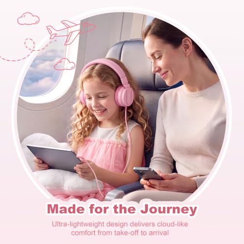 AILIHEN I35 Kids Headphones for School with Mic, 93dB Volume, Rose Pink | Wired On Ear Headphones for Kids Girls, Foldable Lightweight Headphone for Classroom Learning & Entertainment Travel Computer - color: Rose Pink