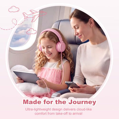 AILIHEN I35 Kids Headphones for School with Mic, 93dB Volume, Rose Pink | Wired On Ear Headphones for Kids Girls, Foldable Lightweight Headphone for Classroom Learning & Entertainment Travel Computer - color: Rose Pink