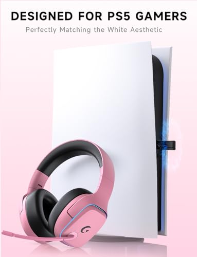 Gvyugke 2.4GHz Wireless Gaming Headsets for PS5, PS4, PC, Switch, BlushPink | Bluetooth 5.3 Gaming Headphones with Noise Canceling Mic, 7.1 Surround Sound, 70H Battery, Blue Lighting - color: Blush Pink