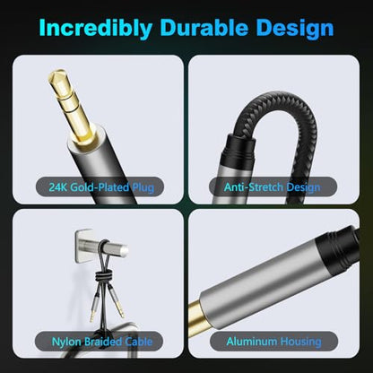 3.5 mm to 6.35 mm Audio Cable 12Ft, Gold-Plated Terminal Silver Color Zinc Alloy Housing 3.5mm 1/8" Male TRS to 6.35mm 1/4" Male TRS Nylon Braided Stereo Audio Cable for Cellphone, Amplifiers(12Ft/4M) - size: 12 ft