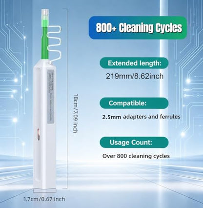 Fiber Optic Pen Cleaner for SC/ST/FC, 2.5mm UPC/APC Ferrule Cleaner,One-Push Fiber Optic Cleaning Tool with Extendable Probe (2.38” to 3.63”), 800+ Cleans per Unit, Anti-Static - 10 Pack - size: 2.5mm
