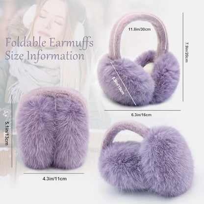 Earmuffs for Women Girls Faux Fur Fuzzy Headband Foldable Ear Covers Cold Weather Accessory - color: Purple