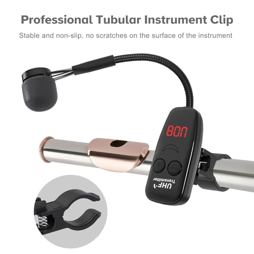 Wireless Microphone,UHF Wind Instrument Clip Microphones for Flute | Rechargeable Receiver and Transmitter Mic System, 130ft Range with Digital Screen, Great for Flute Piccolo Clarinet - color: Black4