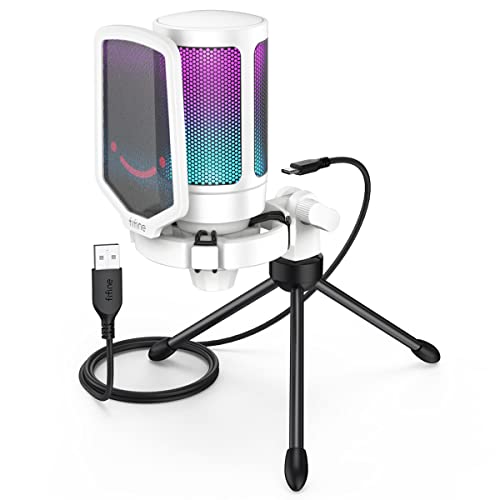 FIFINE USB Microphone and White Mic,AmpliGame PC Gaming Streaming RGB Microphone Compatible with Computer/PS4/PS5, for Podcasts, TikTok, Game Chat, Home Use-Red/White (A6R+A6W)
