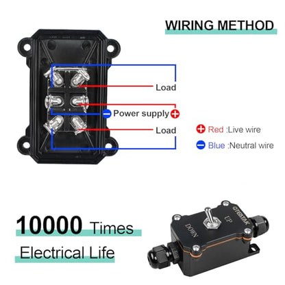 Inline Cord Switch, UP/Down Momentary (ON)-Off-(ON) Toggle Switch | AC 250V/15A 125V/20A, 3 Position 6 Screw Pin Waterproof Double Reset, Two-Side Entry&Exit Line Outdoor Electrical Switch - style: Double Reset (ON)-OFF-(ON) (UP/DOWN)