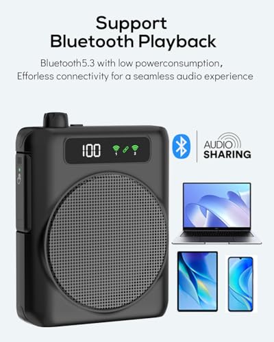 Voice Amplifier for Teachers with 2 Mics, Portable Speaker and Microphone | Wireless Voice Amplifier Personal, Bluetooth Mini Speaker with Lavalier Clip On microphones Set for Yoga Tour Guides Coaches - color: Black