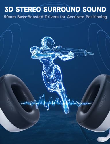 Gvyugke 2.4GHz Wireless Gaming Headsets for PS5, PS4, PC, Switch, White | Bluetooth 5.3 Gaming Headphones with Noise Canceling Mic, 7.1 Surround Sound, 70H Battery, Blue Lighting - color: White