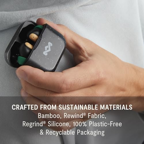 House of Marley Little Bird True Wireless Earbuds, Touch Controls, Built-in Mic, 24 Hours Playtime with Case, USB-C Quick Charge, Sustainable Materials, Movie and Gaming Mode, Black | Earphones with integrated microphone, 24 hours of battery life, In-ear