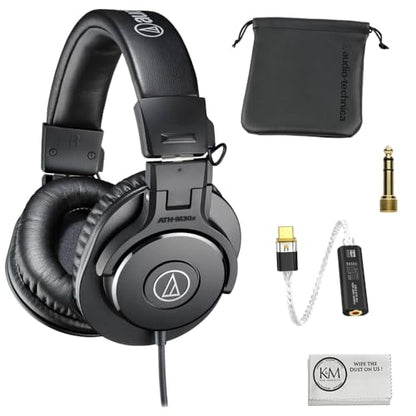 Audio-Technica ATH-M30x Professional Monitor Headphones (Black) Bundle with USB-C Headphone Adapter w/Built-in DAC + Cleaning Cloth (3 Items)