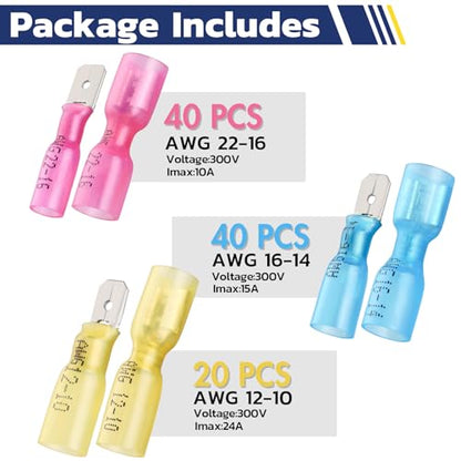 haisstronica 100PCS Heat Shrink Spade Connectors, 22-10 AWG, Male/Female | Quick Disconnect Wire Connectors for Automotive, Watercraft & Electronics, 3:1 Adhesive-Lined Crimp Terminals - size: AWG 22-10, style: Male&Female Kit 100PCS