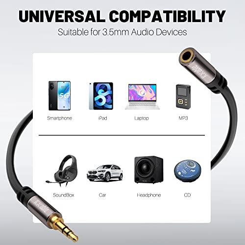 3.5mm Extension Cable 50 Feet, Long Male to Female Auxiliary Audio Stereo Cable, Headphone Extension Cord, Hi-Fi Sound, Gold Plated Connectors, OFC Core, Black Cable (with 5 pcs Cable Ties) -50ft - size: 50 Feet