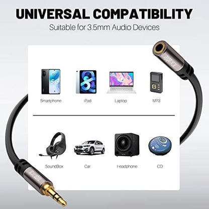 3.5mm Extension Cable 50 Feet, Long Male to Female Auxiliary Audio Stereo Cable, Headphone Extension Cord, Hi-Fi Sound, Gold Plated Connectors, OFC Core, Black Cable (with 5 pcs Cable Ties) -50ft - size: 50 Feet